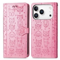 Funda Cartera Foxdock Para Iphone 17 Pro Max , Flip Pu Con Relieve De Gatos Y Perros, Tarjetero Y Soporte