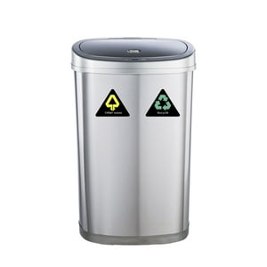 Ninestars - Basurero Automatico Papelera Inteligente Sensor Eco Reciclaje Doble 50 Lts Acero Inoxidable