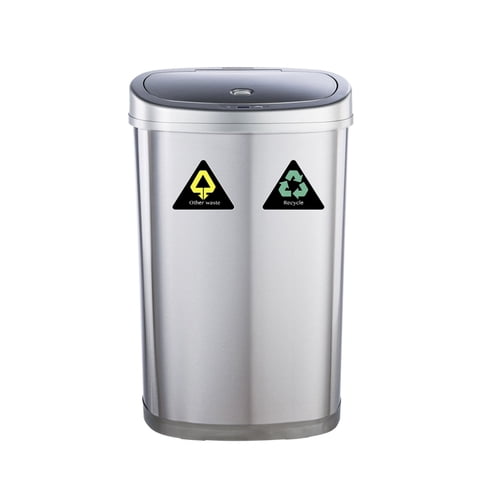 Ninestars - Basurero Automatico Papelera Inteligente Sensor Eco Reciclaje Doble 50 Lts Acero Inoxidable