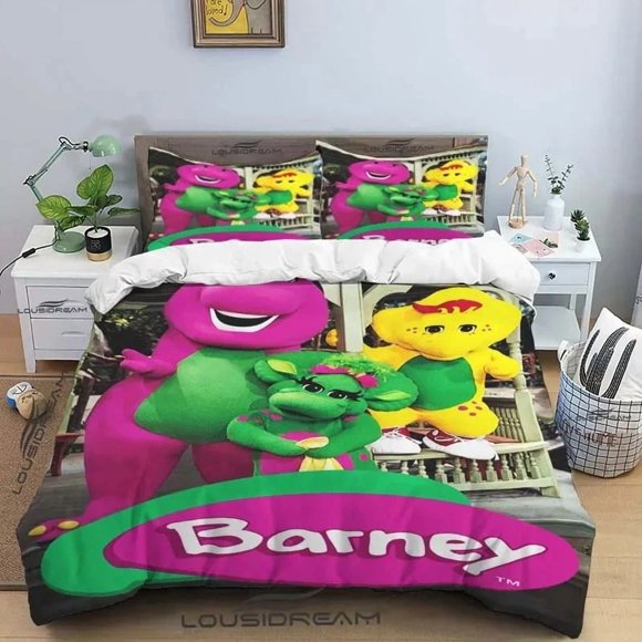Barney Friends Cute Cartoon Bedding Set Dinosaur Pattern Duvet Cover Pillow Case boys Bedroom Double King Size Comforter Gift