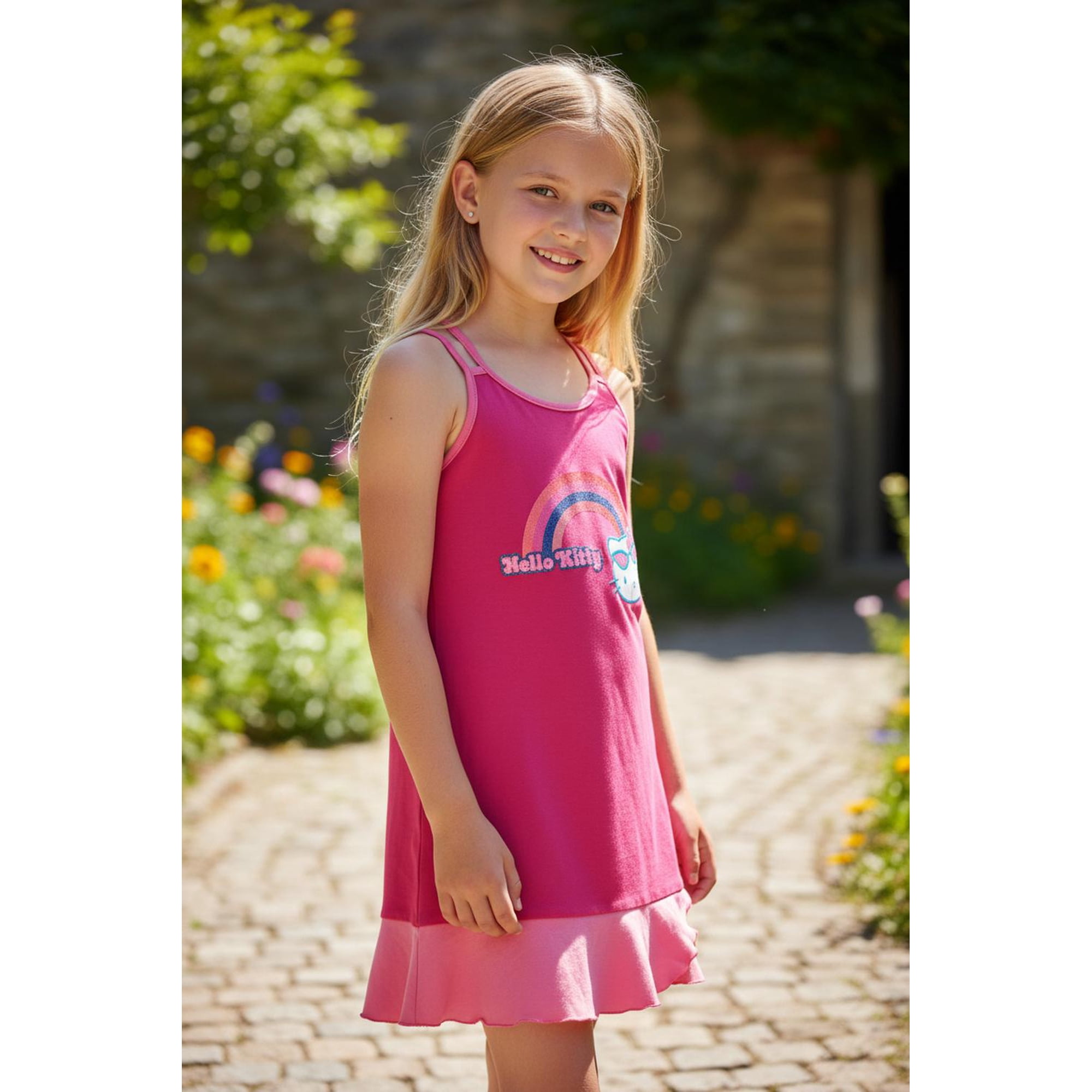 Vestido Niña Hello Kitty Fucsia 3