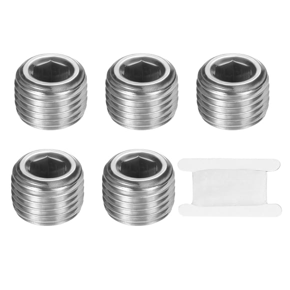 5 Piezas Tapón de Tubería de Acero Inoxidable 304 1/4" BSP Rosca Macho Hexagonal Interna
