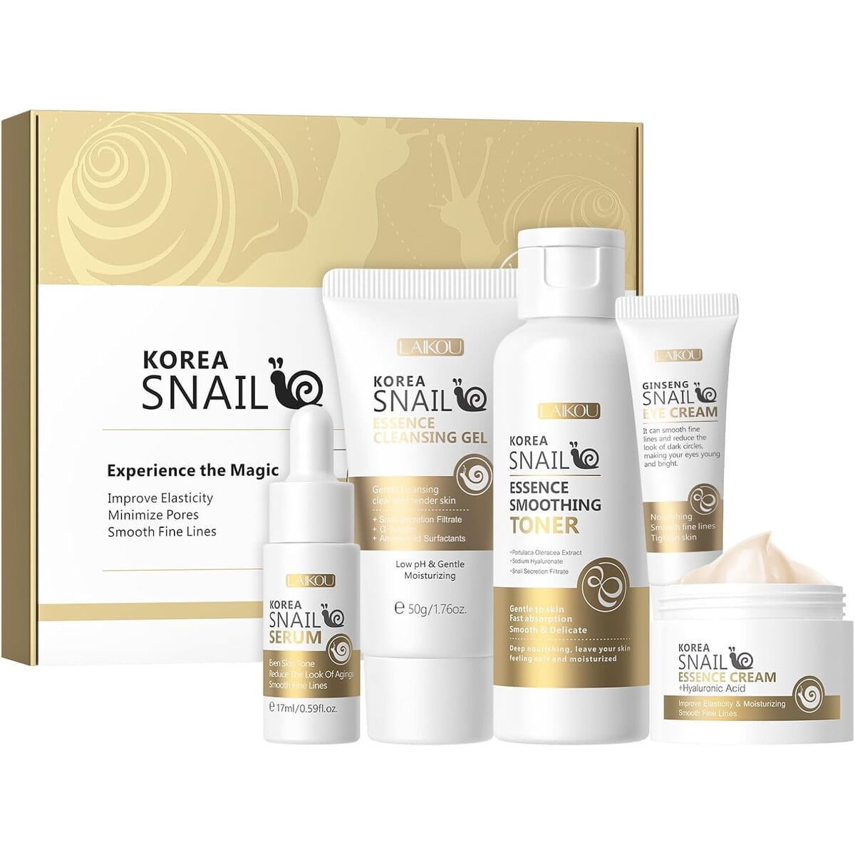 Set Cuidado Facial Laikou Snail Coreano 5 Piezas