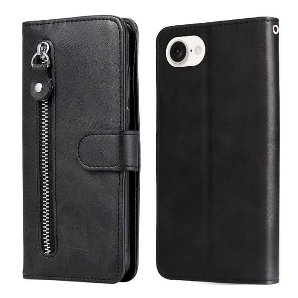 Funda con Cremallera para iPhone 16e, Carcasa Cartera de Cuero PU con Soporte y Tarjetero