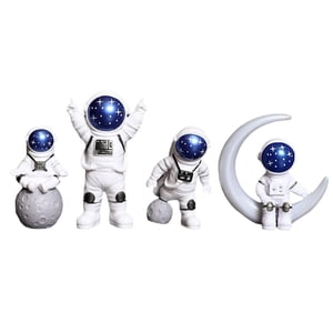 Magideal - 4X Lindo Astronauti Estatua Modelo Resina Ornamento Pequeña Sala Estante Librería Chimenea Astronauti Estatuilla Escultura Decoración Para Hogar Niños , Blanco Azul