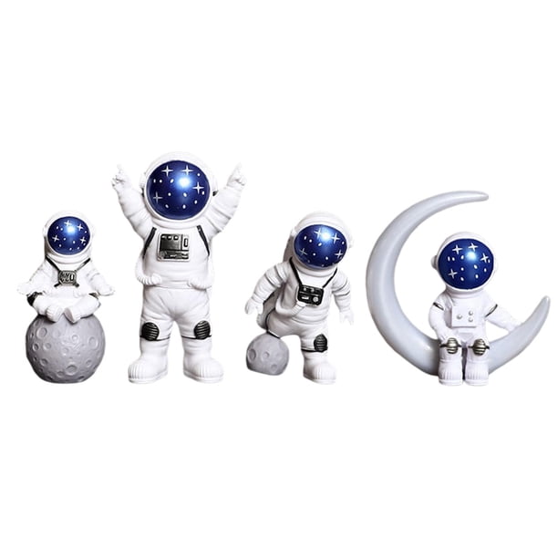4x lindo astronauti estatua modelo resina ornamento pequeña sala estante librería chimenea astronauti estatuilla escultura decoración para hogar niños , Blanco azul