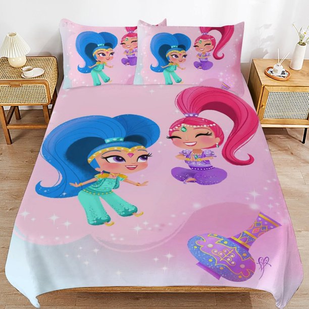 Shimmer And Shine Cartoon Bedding Sets Ultra Soft Skin-Friendly Duvet Cover 3 Piece, Cute Comforter Cover Bed Set for Boys Girls Kids