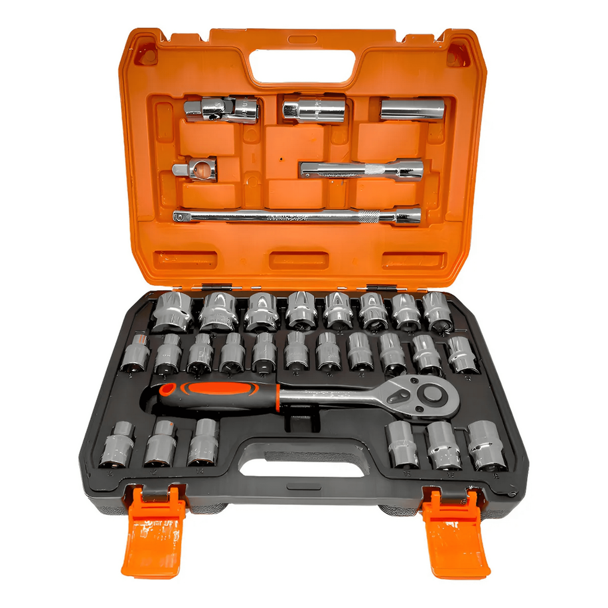 Genérico - Juego De Dados Con Chicharra Y Extension 1/2'' 32pcs Maleta Color Naranja Negro Plateado