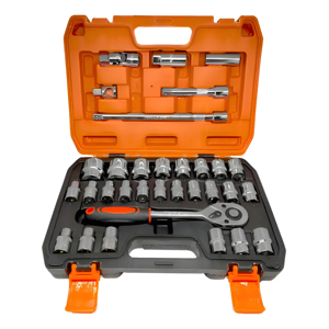 Genérico - Juego De Dados Con Chicharra Y Extension 1/2'' 32Pcs Maleta Color Naranja Negro Plateado