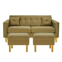 Bodevir - Sofa New Retro 3C + 2 Pouf Felpa 01 Verde Musgo