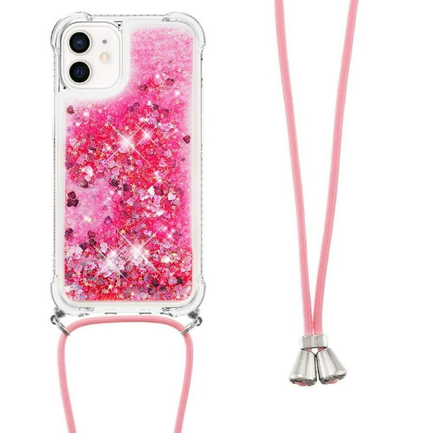 Funda FOXDOCK para iPhone 12 con Cuerda Ajustable, Brillo Líquido, Protección Antigolpes y Lente – Ideal para Regalo