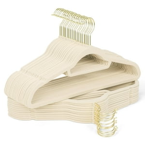Perchas De Terciopelo Sishynio Premium, Paquete De 30 Unidades Con Ganchos Dorados, Color Beige