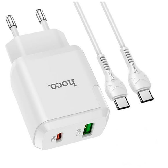 Cargador Hoco N5 Dual PD20W + QC3.0 cable Tipo C Blanco