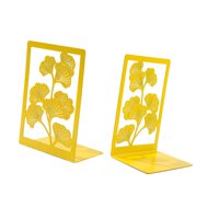 Bothyi - Sujetalibros Metálicos Con Hojas De Ginkgo, Decorativos Para Biblioteca Y Oficina (1 Par), Color Amarillo