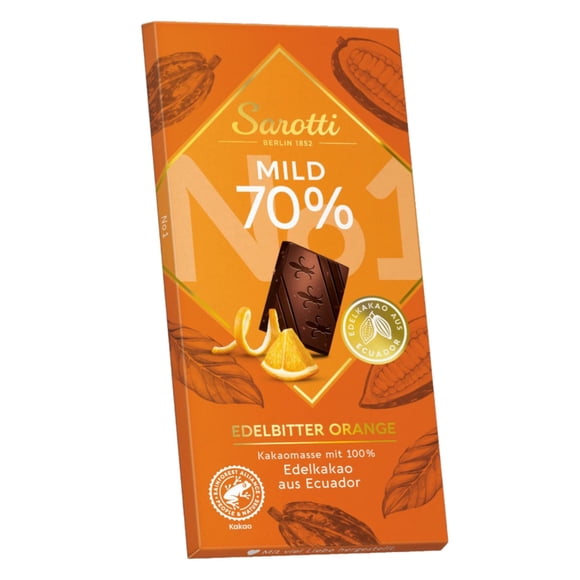 Chocolate Amargo 70% Naranja, 100 g