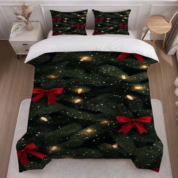 Christmas Pine Branches Themed Bedding Set Duvet Cover and Pillowcase Set Soft and Comfortable for All Seasons
