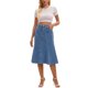 thumbnail image 2 of INSPIRE CHIC Falda Midi de Mezclilla para Mujer Regreso a Clases Cintura Alta Dobladillo de Cola de Pescado Falda de Jean Acampanada Azul Claro 2XL, 2 of 6