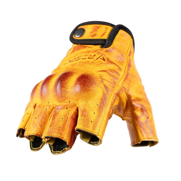 Guantes Sin Dedos Cuero Natural, Vintage, Amarillo Mostaza, con Protección. Horma Normal, no Chica. RESPEKT