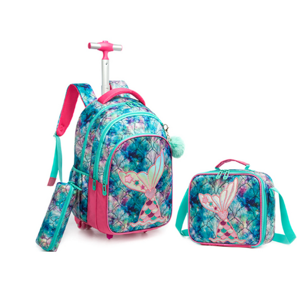 18 Inch School Wheeled Backpack for Boys Girls Travel Rolling Backpack 18 inch School Trolley Bag Set Lunch Bag and Pencil Case