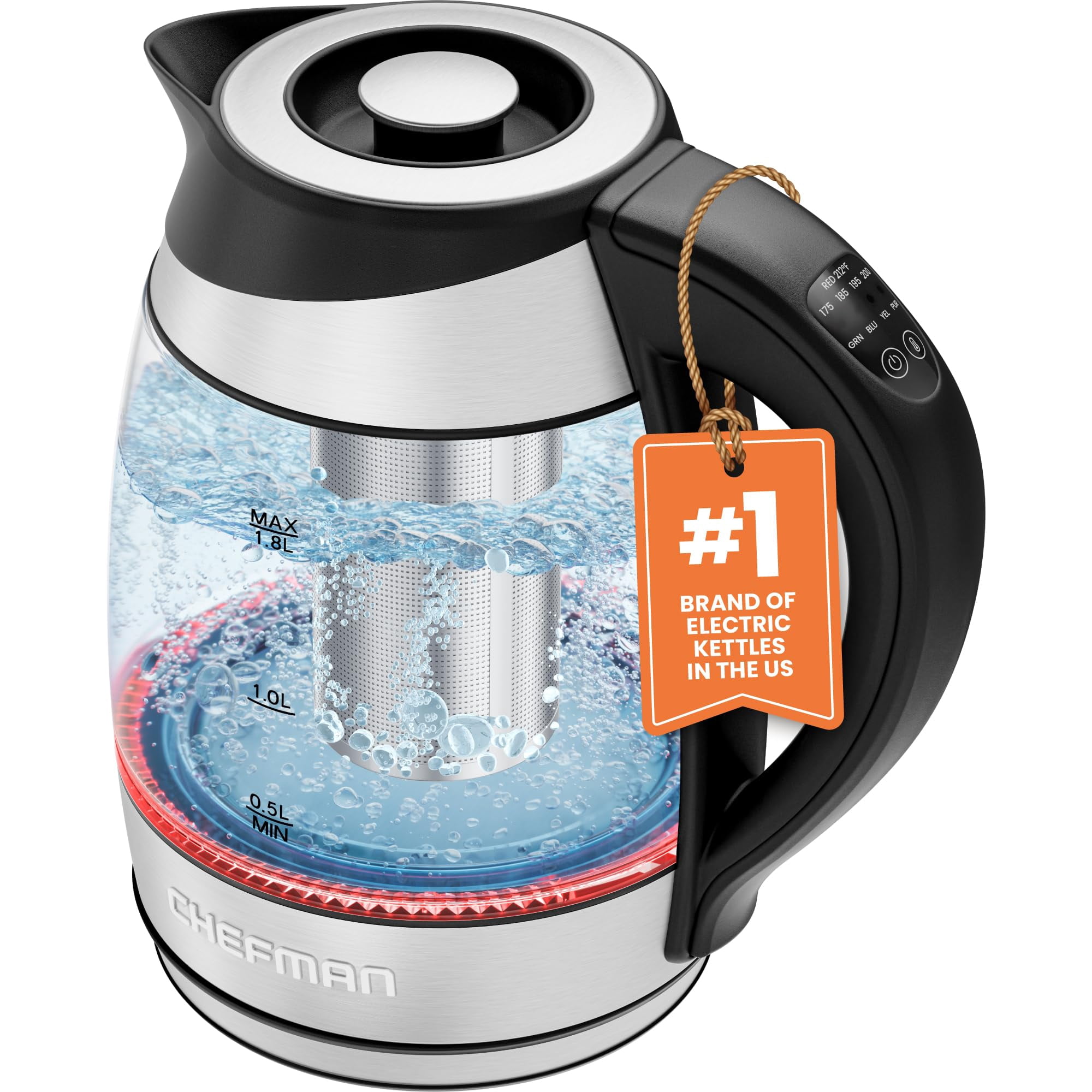 Chefman - Hervidor Eléctrico Con Control De Temperatura De Acero Inoxidable De 1 8 L
