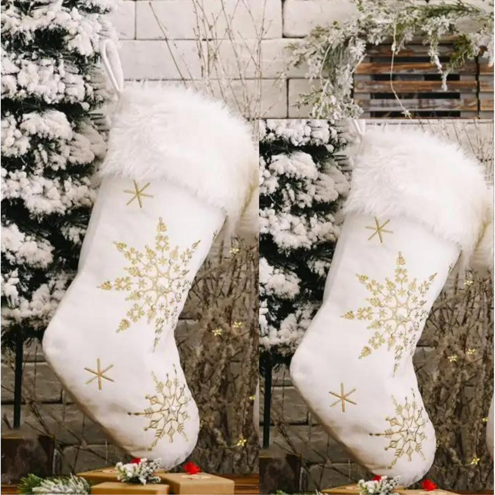 Bohemik - Pack 2 Botas Navidad Blancas Con Copos De Nieve Dorados