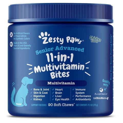 Golosinas Multivitamínicas Para Perros Zesty Paws Senior Con Glucosamina, 90 Unidades