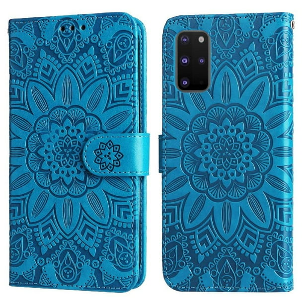 Funda tipo cartera FOXDOCK para Samsung Galaxy S20 Plus , diseño girasol en relieve, cuero PU, cierre magnético, soporte y tarjetero