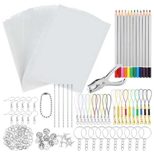 Juego de láminas de plástico termorretráctiles, láminas termorretráctiles de película artística para llavero DIY, adorno artesanal creativo, fabricaci , 198 piezas