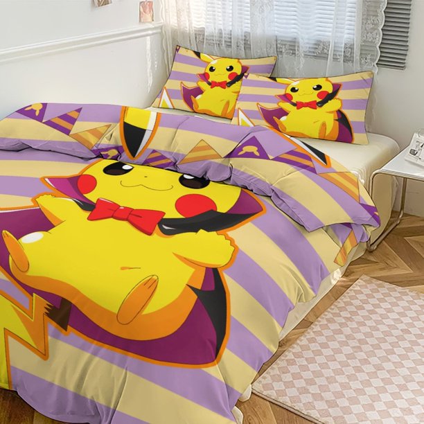 Pik_achu Print Bedding Set Pattern Duvet Cove Set 3 Pieces 1 Quilt Cover And 2 Pillowcases for Women Men Teens