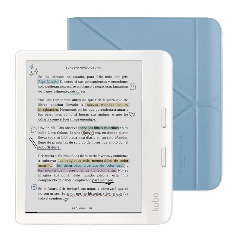 Lector e reader Kobo Libra Colour Blanco con Funda SleepCover Azul