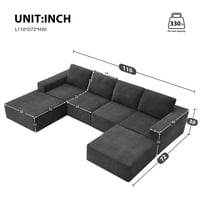 M&Ms - [Video] 110*72"" Modular U Shaped Sectional Sofa With Ottomans,Luxury Cloud Chenille Floor Couch With Deep Seat,No Assembly Required,Fully Compressed Upholstered Sofa For Living Room,Bedroom,3 Colors