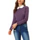 thumbnail image 5 of INSPIRE CHIC Blusa Casual de Manga Larga con Cuello de Muñeca a Rayas en Contraste para Mujer, Elástico en la Espalda, L Púrpura Negro, 5 of 8