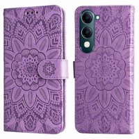 Funda Tipo Cartera Foxdock Para Vivo Y04 , Diseño Girasol En Relieve, Cuero Pu, Cierre Magnético, Soporte Y Tarjetero
