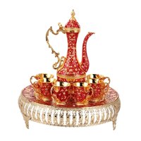 Magideal - De Cafetera Turca Vintage, Tazas Y Bandeja De Té Artesanal Decoraciones De Insertadas Té De Piedras , Rojo 25X31Cm