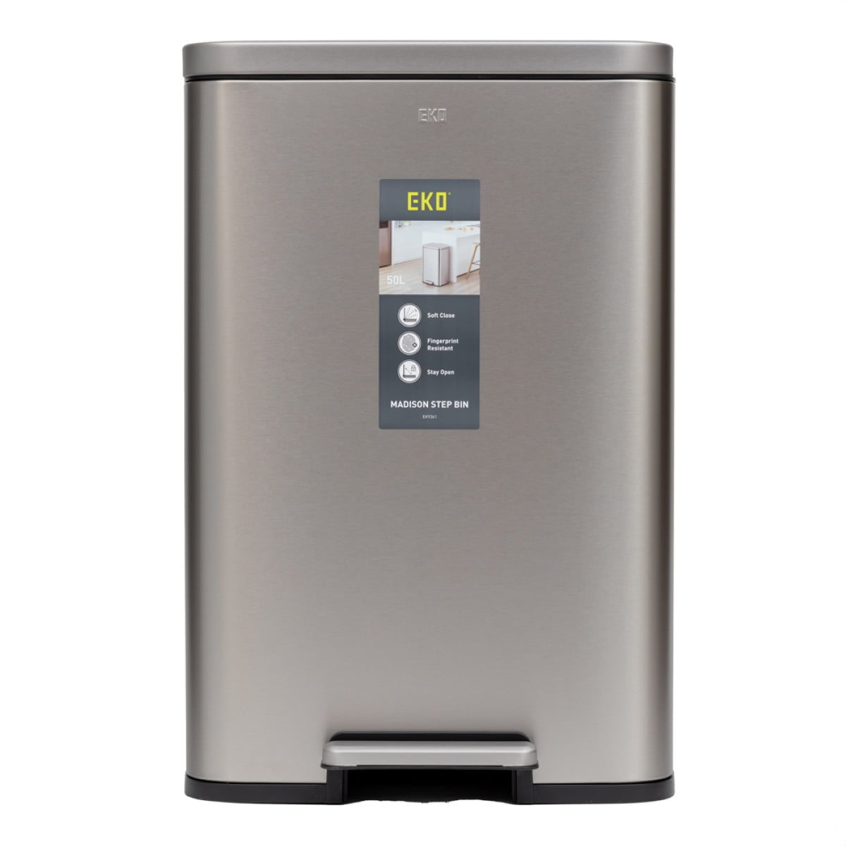 Basurero Eko Madison Rectangular Pedal Ss 50l