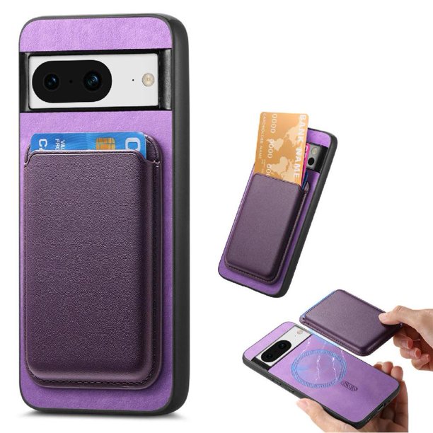 Funda de Cuero Magnética con Tarjetero para Google Pixel 8 Cubierta Delgada Morado