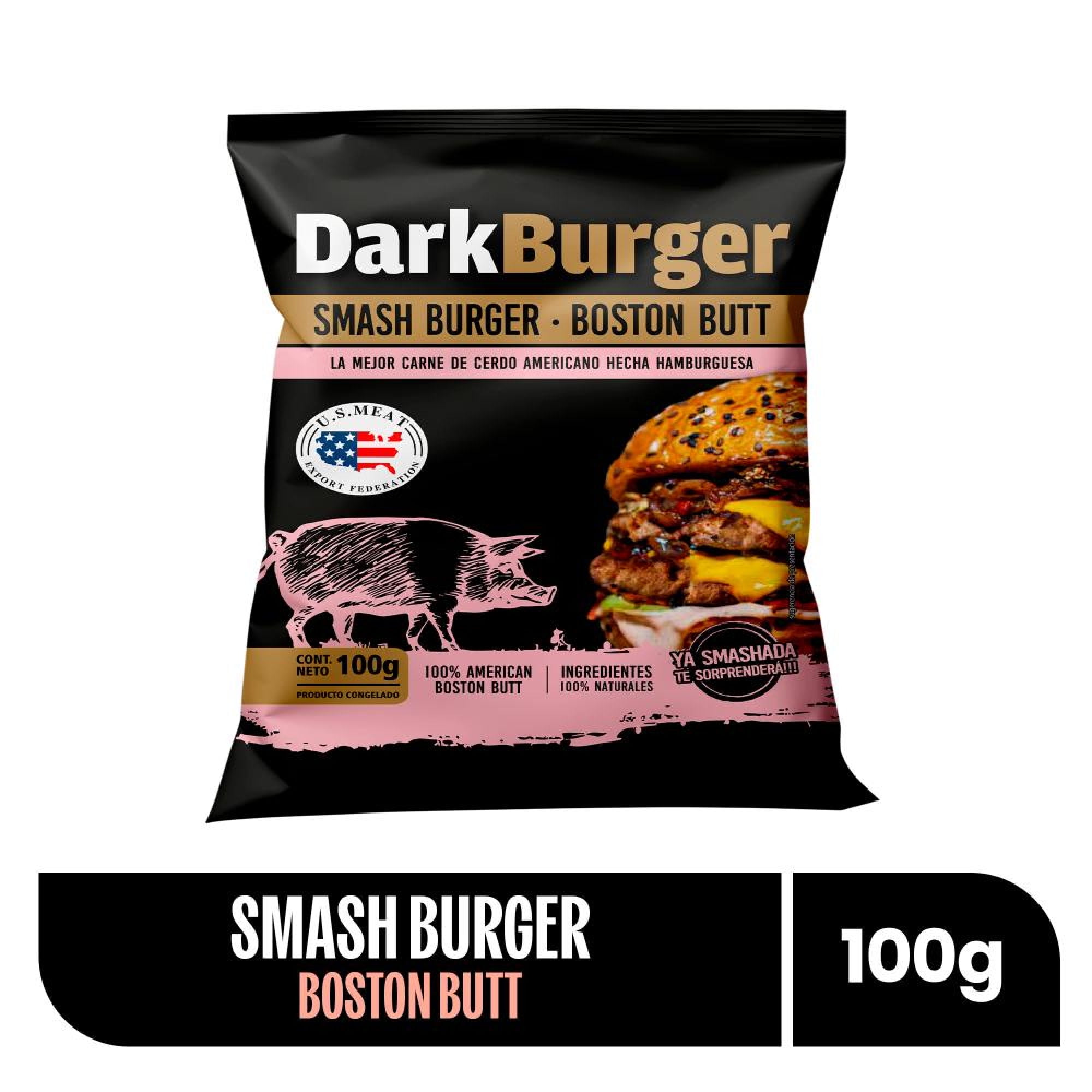 Hamburguesa Smashada Cerdo Boston Butt 100 g Dark Burger