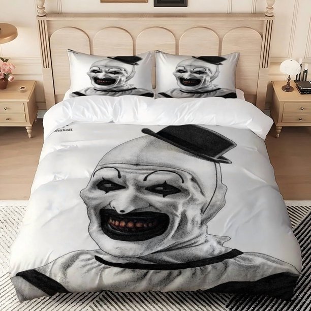 3pcs Broken Soul Clown Black and White Twisted Pattern Printed Bedding Set
