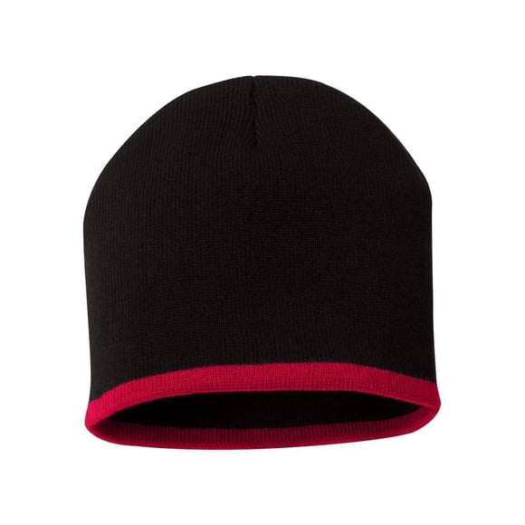 Gorro Sportsman de Punto con Raya Inferior en Negro y Rojo