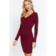 thumbnail image 3 of Saronite Vestido Corto Básico Ajustado de Punto Acanalado con Cuello en V y Manga Larga, Color Vino (para Mujer), 3 of 4