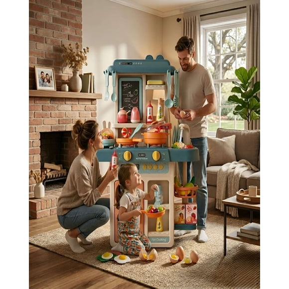 Cocina de Juguete Infantil 63cm con Sonido, Agua y 55 Accesorios
