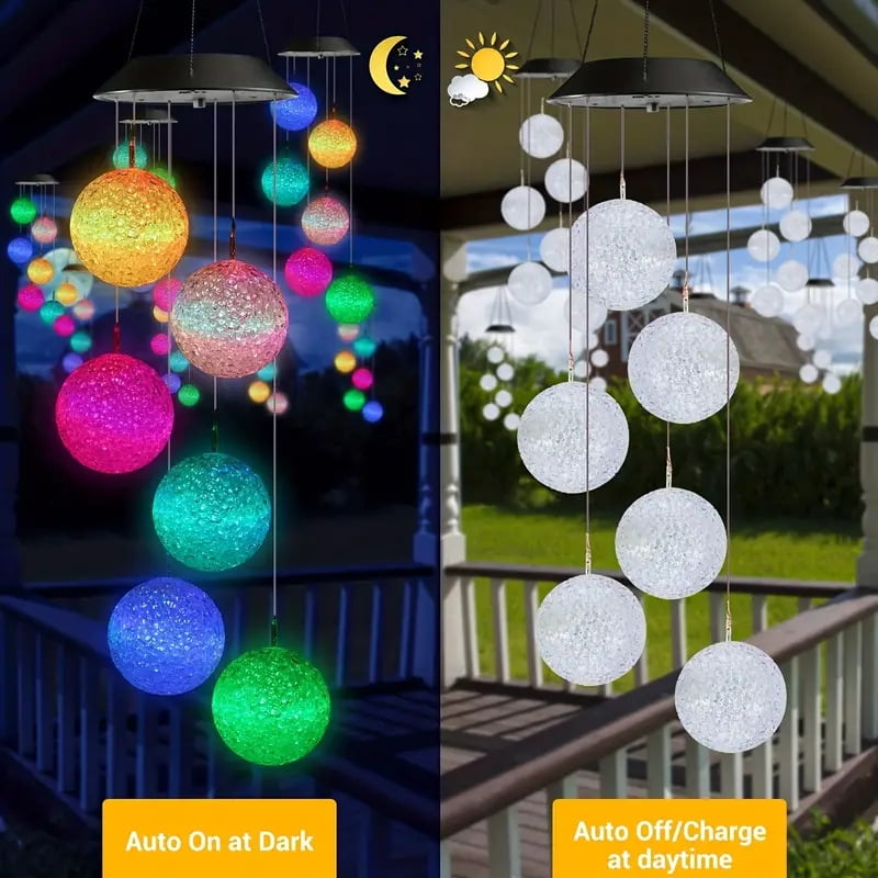 Xusx111 - Campanilla Del Viento Solar, Cambio De Color De Las Campanas Del Viento De La Bola, Móvil Decorativo Led, Regalos Para Mamá Abuela, Luces Solares Al Aire Libre Impermeables Para El Jardín, P