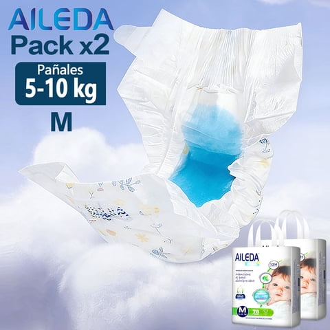 Pañales Infantiles Desechables Aileda - Tamaño M (5-10 Kg) Total 156 Unidades Paquete Portátil Sin Género Específico