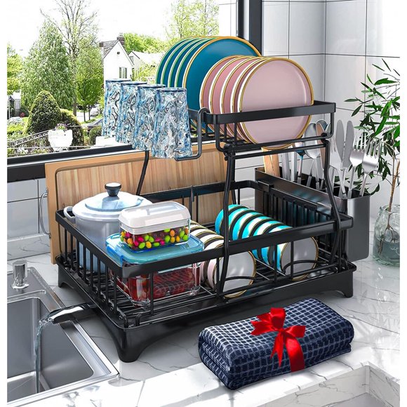 Escurridor de Platos Godboat de 2 Niveles con Drenaje Automático