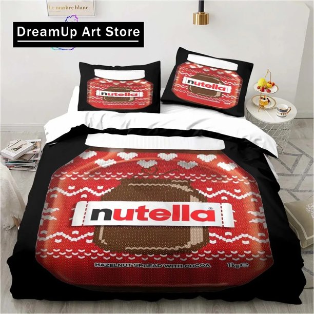 v1 Bed Sheets Fashion Nutella Cartoon Bedding Set Boys Girls Twin Queen King Size Duvet Cover Pillowcase Bed boys Adult Bedroom 3-Piece Bedding Set (1 Duvet Cover + 2 Pillow Shams) Bed Sheets ju1