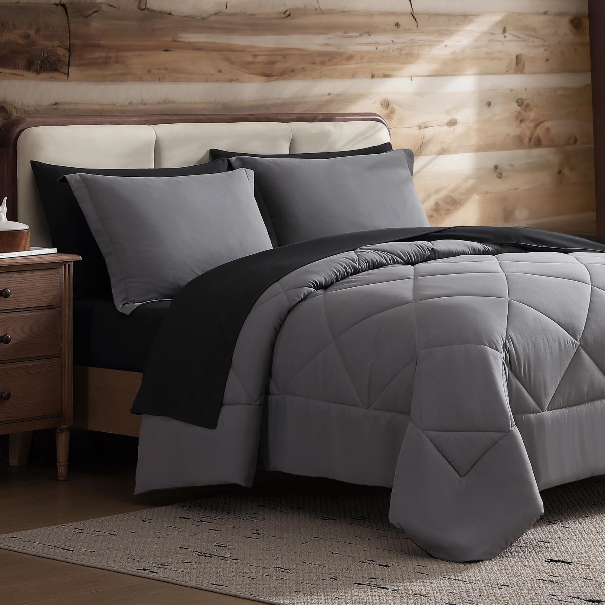 Set De Edredón Coleman Twin Reversible Para Cama En Bolsa, Color Negro Y Gris