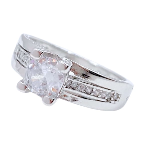Anillo de Compromiso, Solitario con detalles en Circonitas Pavé, Talla 8, Plata 925