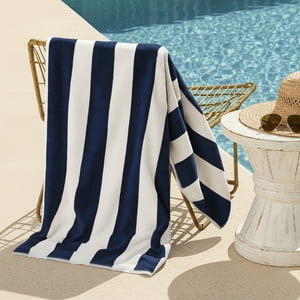 Toalla De Playa Nautica 100% Algodón 163X81 Diseño Rayas Azul Marino