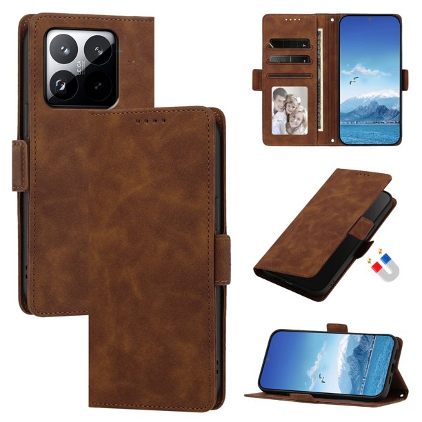 Funda Billetera Delgada para Xiaomi 15T con Ranuras y Soporte Marrón