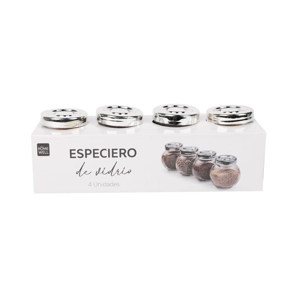 Homewell - Especiero Vidrio Con Tapa Metal (4u)